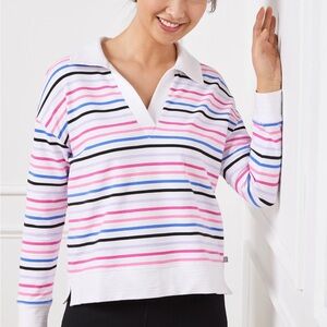 T By Talbots-COZY CRUSH JOHNNY COLLAR PULLOVER - GAME STRIPE
